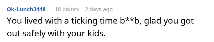 Screenshot of an online comment about a woman struggling with stepdaughter&rsquo;s behavior and in-laws&rsquo; impact on her leaving husband.