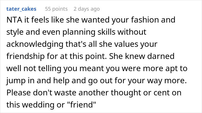 Comment about wedding dress shopping trip revealing painful friendship issues and emotional wake-up call. Comment about wedding dress shopping trip revealing painful friendship issues and emotional wake-up call.