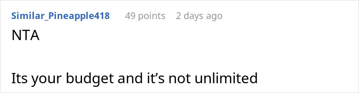 Comment about mom accused of embarrassing son&rsquo;s girlfriend who offered to cook meals, discussing budget limits.