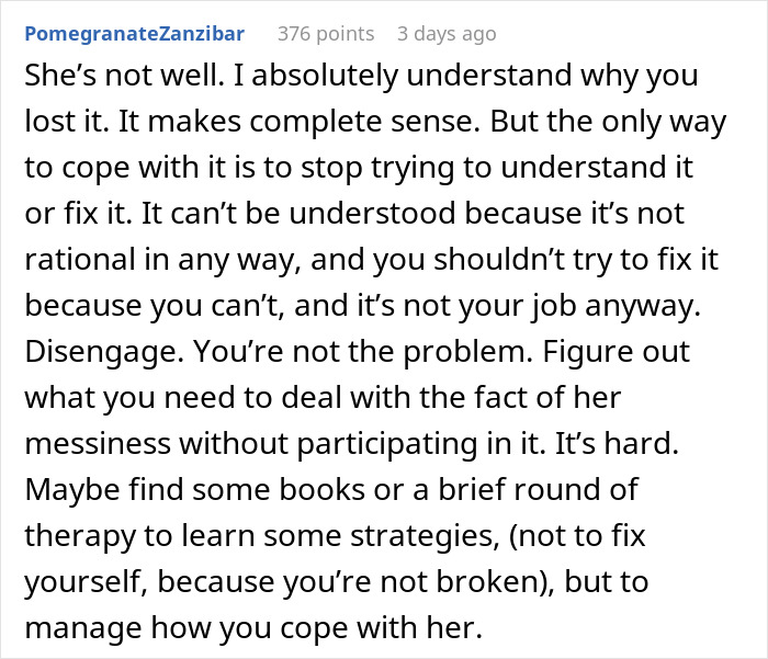 Alt text: Text discussing coping strategies after a woman was hospitalized due to family intervention over her obsession with brother.
