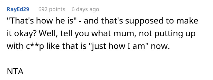 Commenter RayEd29 replies to a family conflict about uncle's jokes during Christmas dinner, supporting the guy who left.