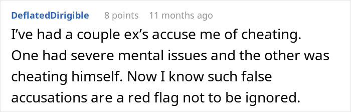 Comment about false cheating accusations from a wife after 10 years, impacting husband's reputation online.