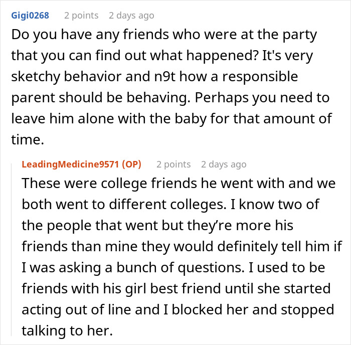 Comment exchange about a boyfriend partying over 18 hours, woman rethinks relationship and parenting responsibility.