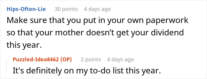 Screenshot of a Reddit conversation about a teen&rsquo;s missing $30k and vague answers from her mom.