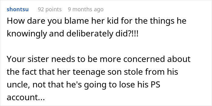 Comment discussing karma and entitled nephew who used a relative’s credit card to buy games online. Comment discussing karma and entitled nephew who used a relative’s credit card to buy games online.