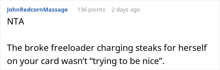 Screenshot of a Reddit comment discussing a mom accused of embarrassing son&rsquo;s girlfriend who offered to cook meals.