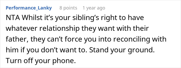 Screenshot of a forum comment about a guy kicking siblings out after they reveal the surprise they planned.