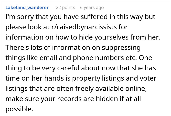 Screenshot of a Reddit comment advising caution about hiding personal information from an unhinged MIL seeking revenge over a promotion.