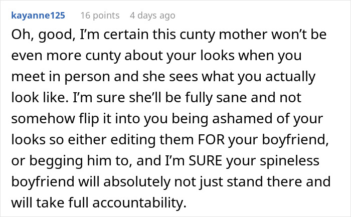 Comment expressing frustration about editing photos for a boyfriend and accountability in relationships.