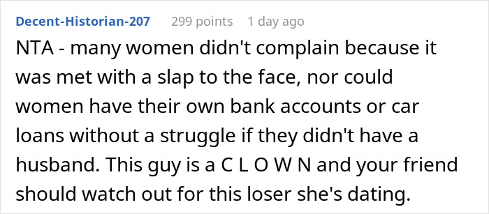 Screenshot of a comment criticizing a toxic man&rsquo;s views on traditional wives and warning about his flawed logic.