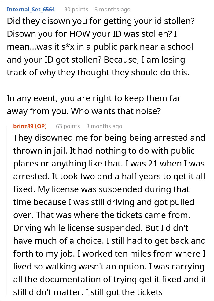 Discussion about family disowning a man after arrest and jail time, sharing experiences of shame, guilt, and embarrassment.
