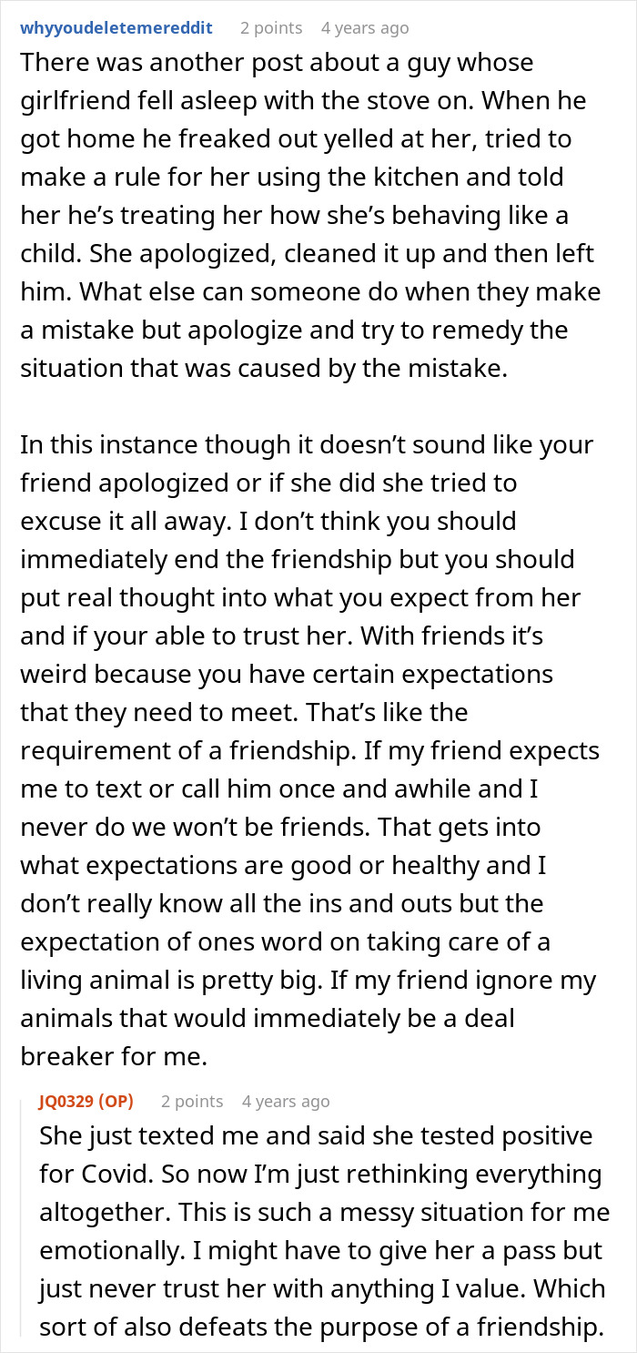 Reddit discussion about owner trusting bestie with bunny care who goes MIA and causes damage during vacation.