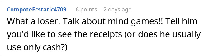 Comment about woman confused about Christmas gifts from boyfriend, questioning missing items and asking for receipts.