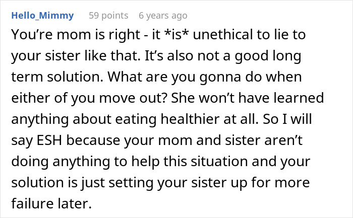 Text comment discussing ethical concerns about sneaking veggies into teen meals and resulting family conflict over health. Text comment discussing ethical concerns about sneaking veggies into teen meals and resulting family conflict over health.