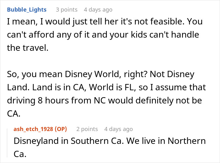 Discussion about a mom forcing her Disney dream involving debt and guilt shared in a family forum conversation. Discussion about a mom forcing her Disney dream involving debt and guilt shared in a family forum conversation.