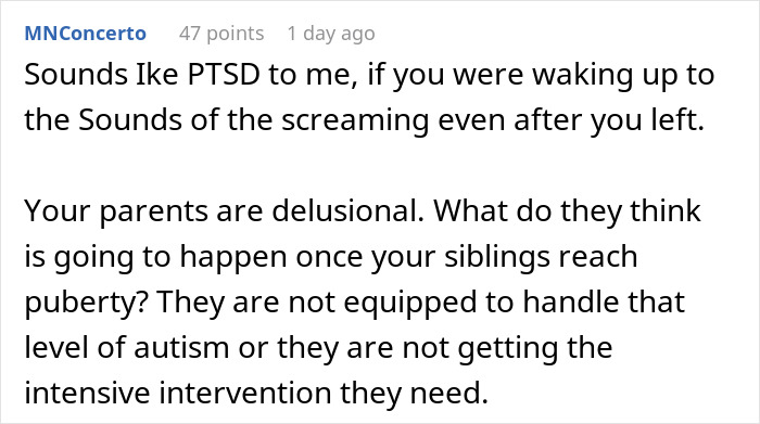 Reddit comment screenshot about an exhausted teen who can't sleep due to autistic siblings' screaming and CPS involvement Reddit comment screenshot about an exhausted teen who can't sleep due to autistic siblings' screaming and CPS involvement