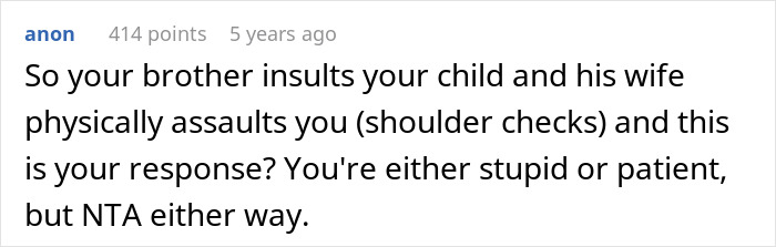Comment discussing a woman trying to help her brother and his wife, facing insults and physical aggression from them. Comment discussing a woman trying to help her brother and his wife, facing insults and physical aggression from them.