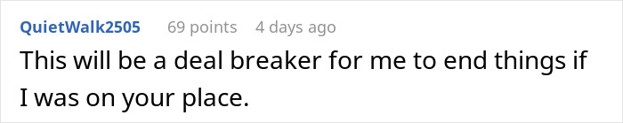 Text post from user QuietWalk2505 expressing that a boyfriend editing face in every photo would be a deal breaker for ending things.