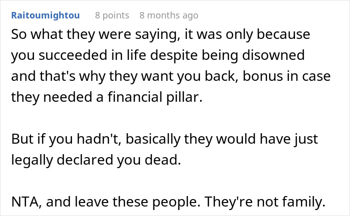 Man shares experience of being disowned and stalked by family after 15 years, expressing shame guilt and embarrassment.