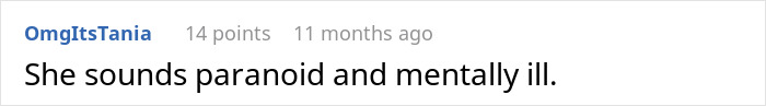 Screenshot of a social media comment saying she sounds paranoid and mentally ill in a discussion about relationship conflict.