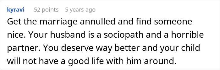 Screenshot of an online comment discussing a marriage falling apart shortly after a husband ruined their wedding.