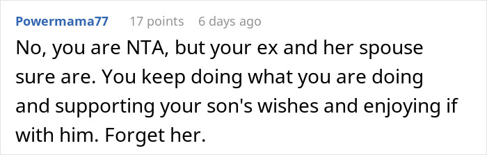 Screenshot of a Reddit comment discussing drama about a dad trying to protect his son’s gift from his ex’s new family. Screenshot of a Reddit comment discussing drama about a dad trying to protect his son’s gift from his ex’s new family.