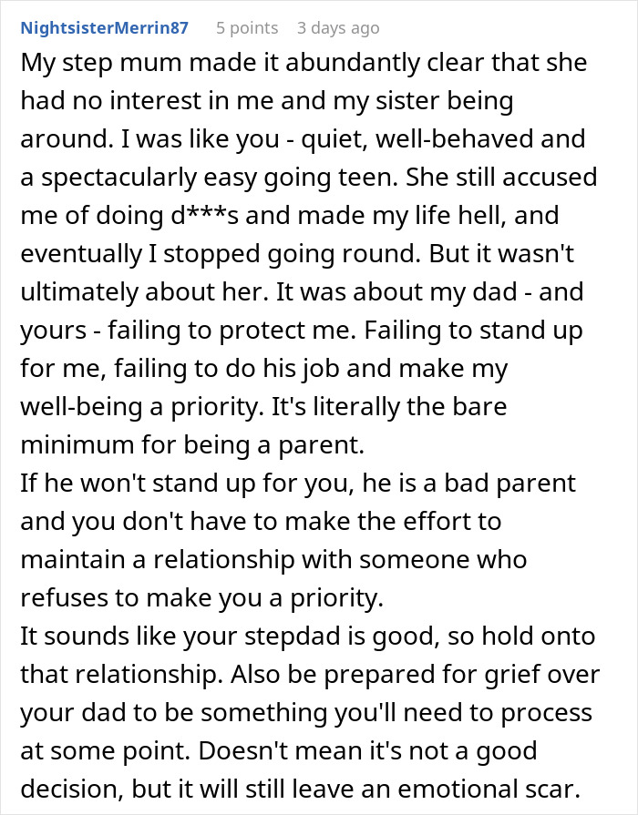 Teen shares experience of stepmother&rsquo;s true colors and insecurity about a kid affecting family relationships and parental support.
