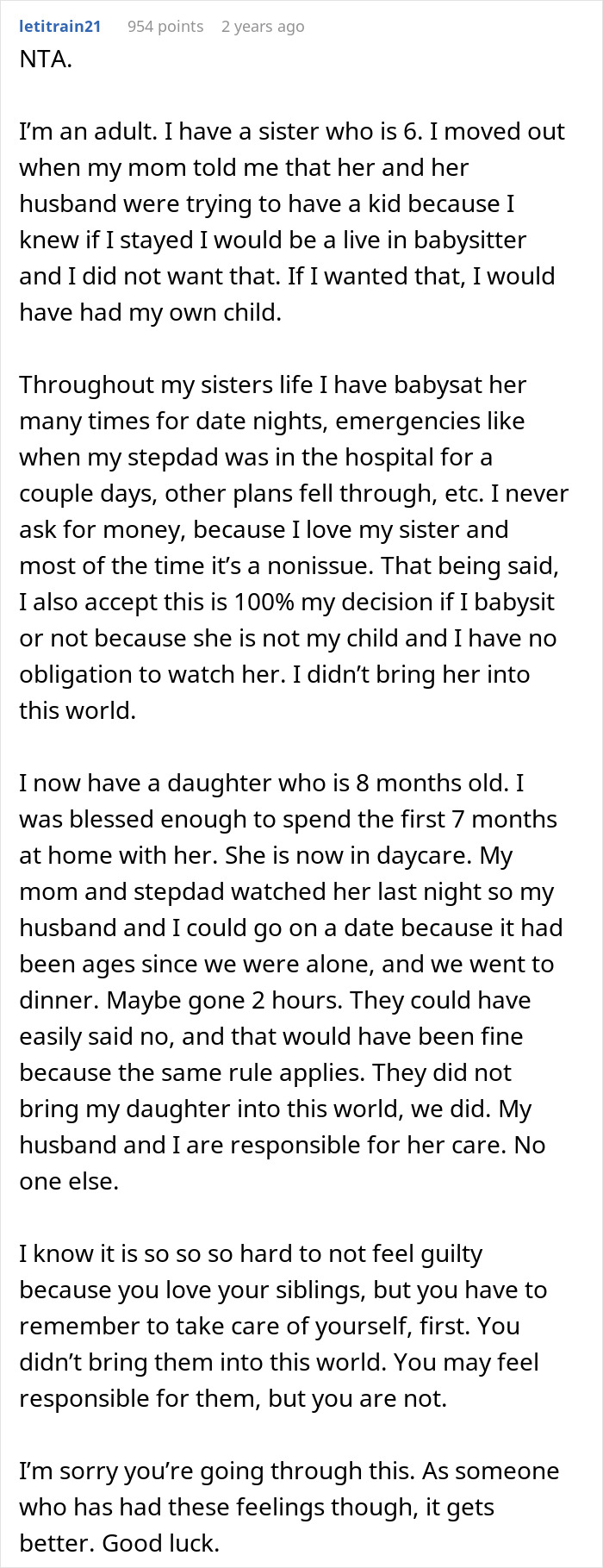 Family ganging up on 23-year-old for moving out and leaving mom without childcare options in a family conflict discussion.