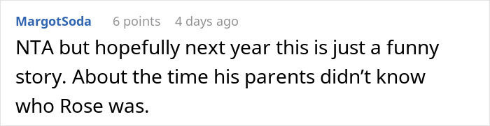 Screenshot of a social media comment discussing a holiday dinner where a woman rethinks her engagement after fianc&eacute;&rsquo;s family lie.