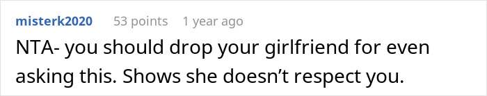 Screenshot of a Reddit comment advising a man about relationship issues and pressure to lie about his career.