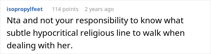 Comment on Jehovah's Witness mom celebrating kid's birthday under new name, reacting to sister-in-law's comment.