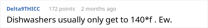 Screenshot of a Reddit comment discussing confusion over cooking food in the dishwasher and its temperature limits.