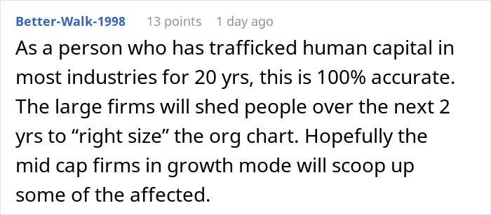 Comment discussing subtle red flags indicating job insecurity and organizational restructuring in various industries. Comment discussing subtle red flags indicating job insecurity and organizational restructuring in various industries.