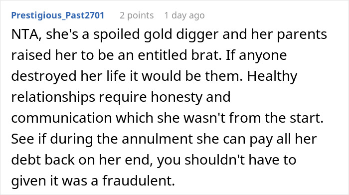 Screenshot of a forum comment describing a marriage falling apart due to a wife treating her husband like an ATM machine.