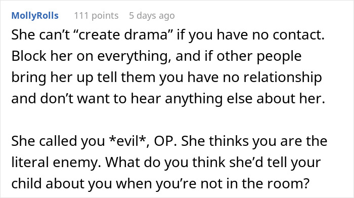 Commenter advises blocking MIL to avoid drama after MIL calls DIL evil following premature birth conflict. Commenter advises blocking MIL to avoid drama after MIL calls DIL evil following premature birth conflict.