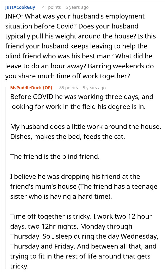 Reddit discussion about couple&rsquo;s first free Saturday souring as husband chooses best mate over wife again.