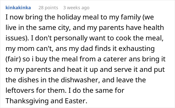 Comment discussing adults who claim feminism but leave moms with all the holiday labor, highlighting unequal effort.
