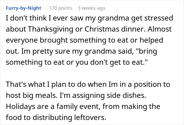 Comment discussing holiday meal stress, feminism, and the unfair labor burden on moms during Christmas gatherings.