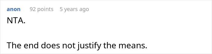 Screenshot of an online comment discussing ethics, related to parents lied about allergies topic.