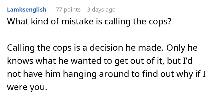 Comment on internet advice forum discussing woman&rsquo;s boyfriend calling police over novel contents.