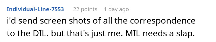 Screenshot of a comment discussing MIL&rsquo;s plan to make the bride look ugly in a wedding illustration backfiring.