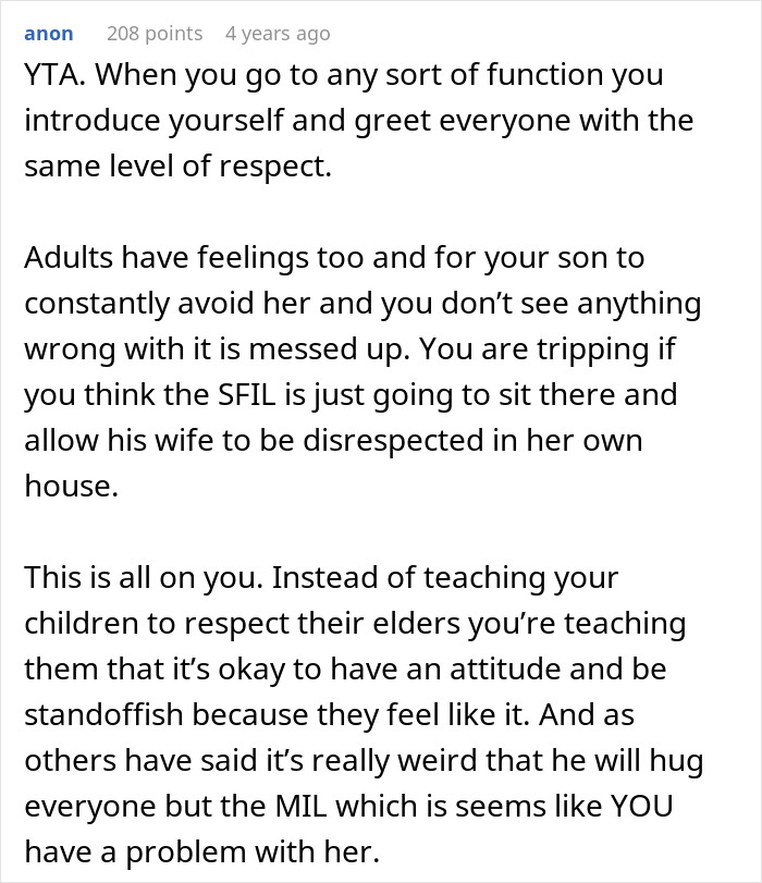 Comment discussing step-grandpa banned from visiting kids after denying candy to 7-year-old refusing hug from granny.