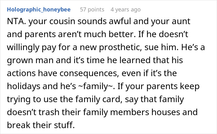 User&rsquo;s comment on a family dispute about a cousin&rsquo;s cruel prank and the aunt&rsquo;s unexpected reaction to the demand for payment.