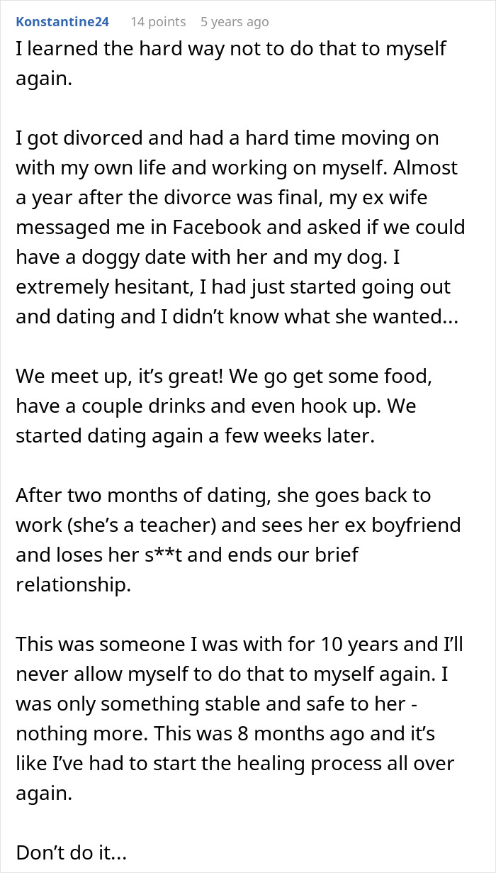 Screenshot of a personal story about a man left without closure after his fiancé disappears and reconnects 16 years later.