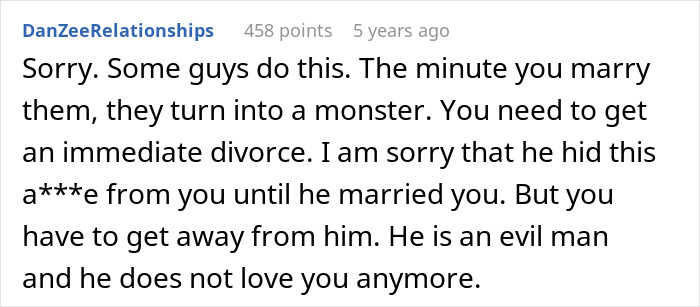 Screenshot of an online comment detailing how a woman&rsquo;s marriage fell apart weeks after her husband ruined their wedding.
