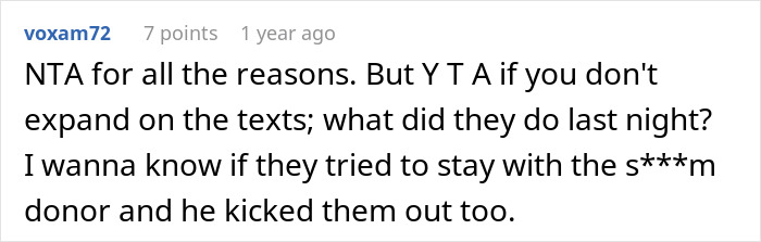 Screenshot of a forum comment discussing a guy kicking siblings out after they revealed their surprise plan.