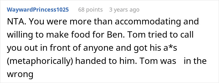 Reddit comment discussing a picky eater demanding brother&rsquo;s in-laws change the entire Christmas menu.