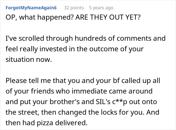 Reddit comment expressing concern over woman helping brother and sister-in-law, facing entitled behavior and conflict. Reddit comment expressing concern over woman helping brother and sister-in-law, facing entitled behavior and conflict.