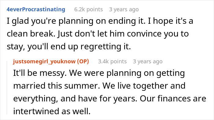 Reddit comments discussing a shameless guy flirting with his baby mama while his girlfriend overhears and decides she's done.