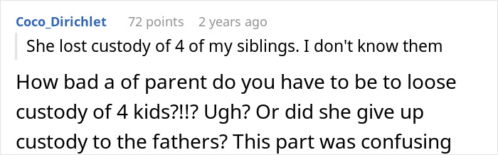 Text conversation screenshot discussing a mother upset over her son forgetting her birthday and accusing daughter-in-law.